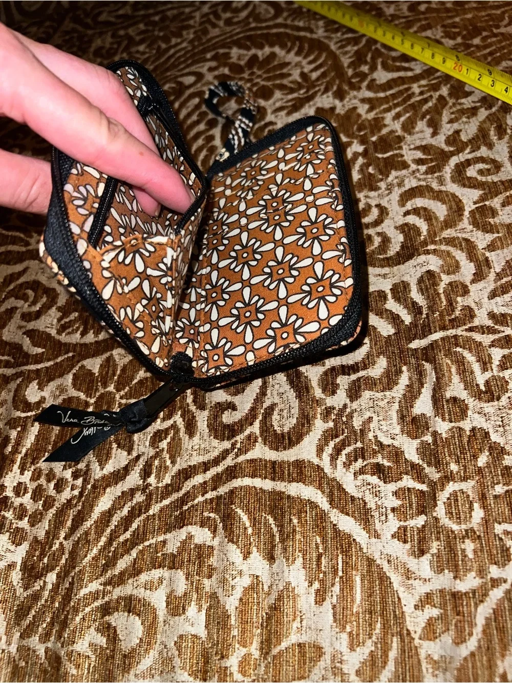 Vera Bradley Black, Brown & Cream Quilted Floral Wristlet